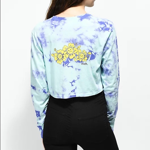 Empyre Tie Dye Crop Tee Womens Size Medium Long Sleeve Blue Purple - Picture 3 of 14